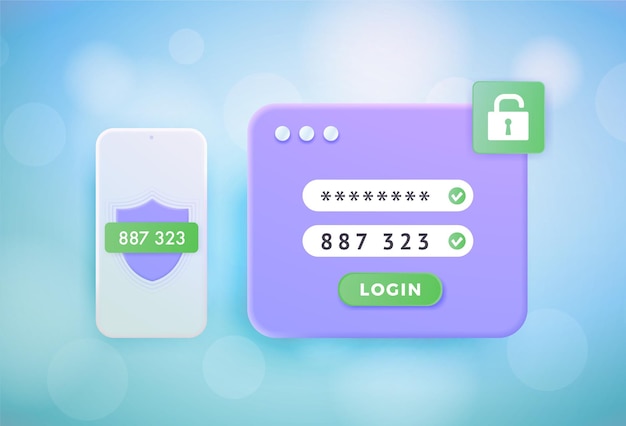 2FA 2step authentication concept Two steps Verification SMS code with password