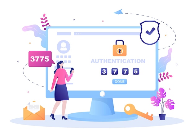 2FA Two Steps Authentication Password Secure Notice Login Verification or SMS with Code a Smartphone for Website in Flat Vector Illustration