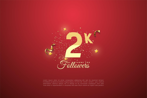 2k followers with graded numbers on red background