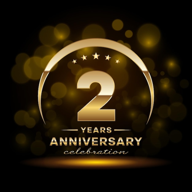 Vector 2nd anniversary logo design with golden color and ring for birthday event logo vector template