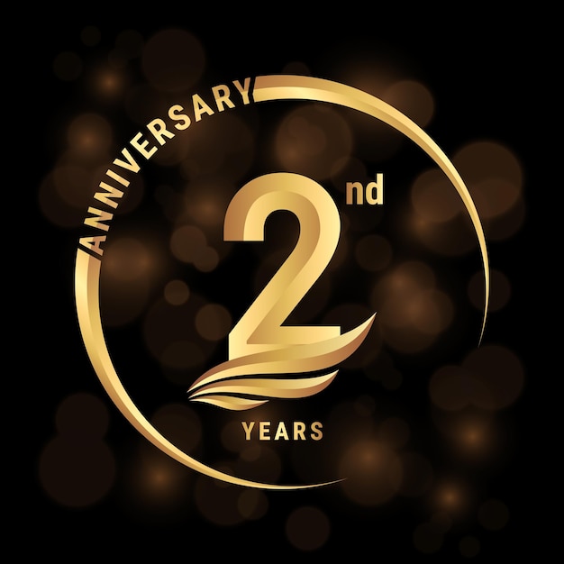 2nd anniversary logo design with golden wings and ring logo vector template illustration