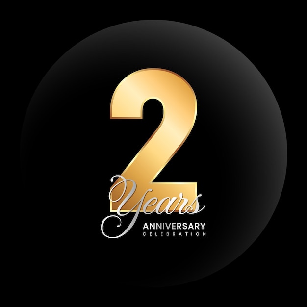 2nd Anniversary logo Golden number with silver color text Logo Vector Template Illustration