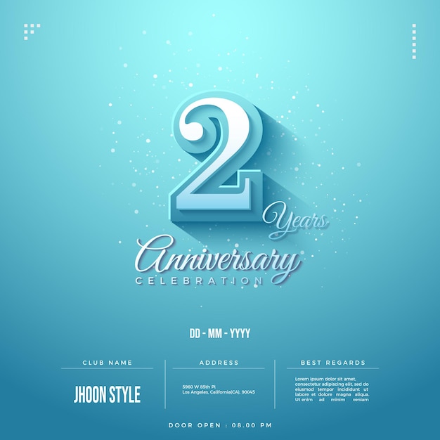 2nd anniversary party invitation with embossed 3D numbers