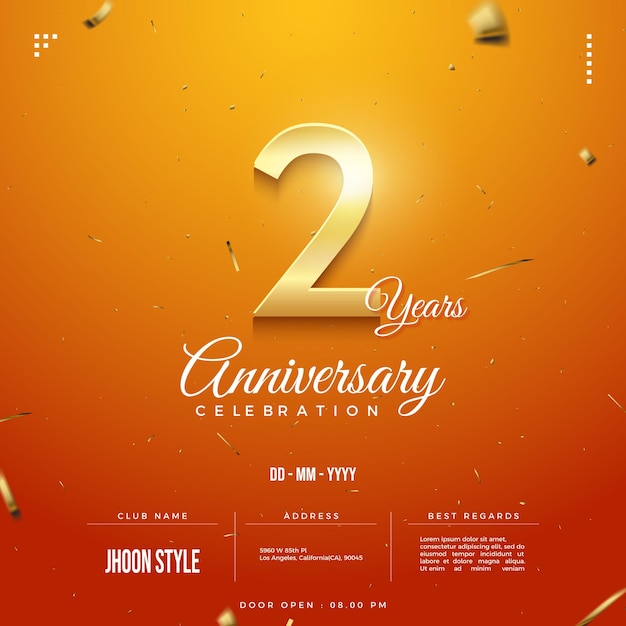 2nd anniversary party invitation with golden numbers