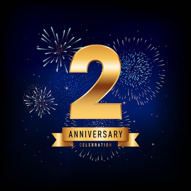 2nd Anniversary template design with golden ribbon Vector template