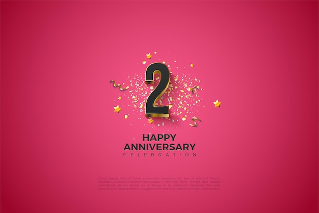 Vector 2nd anniversary with frightening gold-plated 3d numerals illustration.