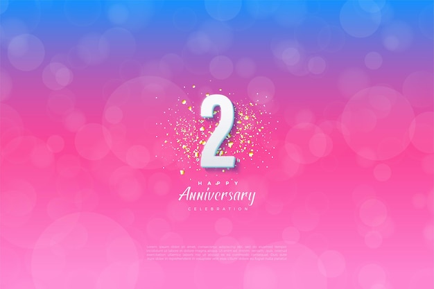 2 ° anniversario con numeri e glitter su sfondo graduato.