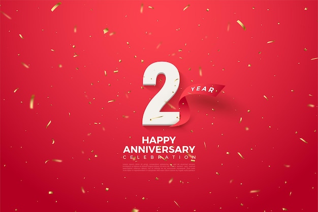 Vector 2nd anniversary with red ribbon illustration curved behind numbers.