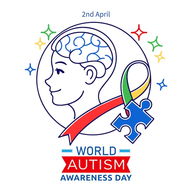 Vector 2nd april world autism awareness day concept with ribbon symbol of autism flat vector illustration