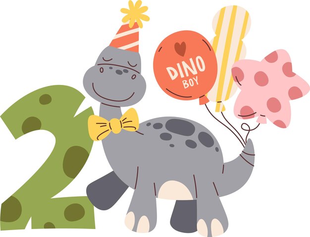 Vettore bambino dinosauro del secondo compleanno