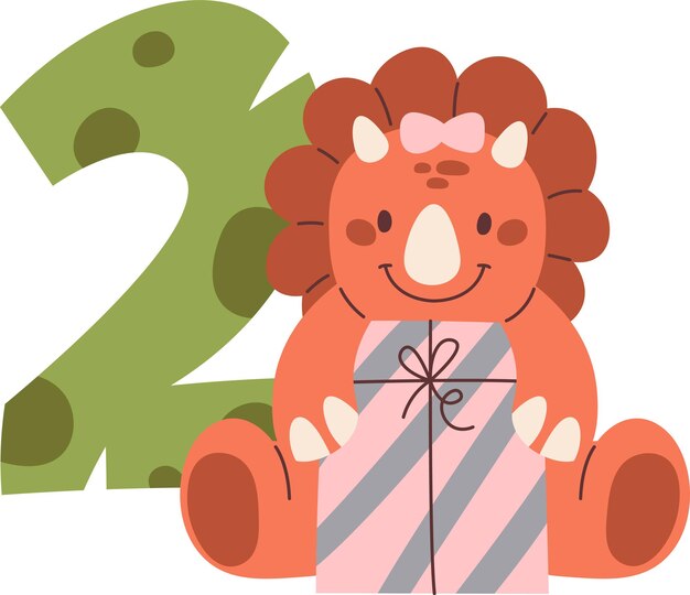 Vector 2nd birthday girl dinosaur