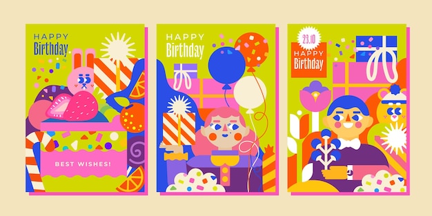 3 birthday templates a4 size candies cute animals balloons a boy and a girl