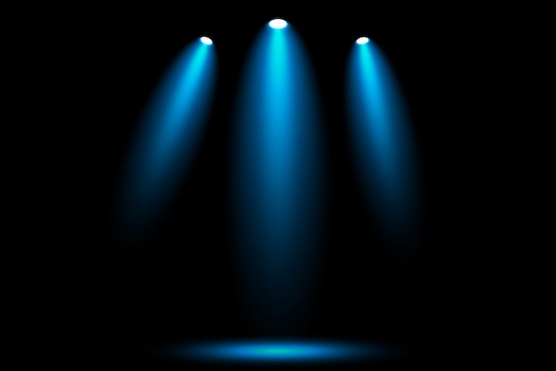 3 Blue spot light effect on black stage for showing and display object for advertisement.