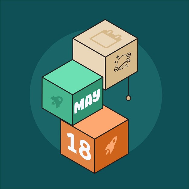 3 Коробка с платформой Вектор календаря стиля Иллюстрация месяца май