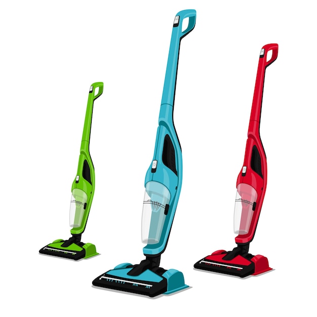 3 bright 3D vacuum cleaners Red green blue vacuum cleaners You can use ads marketing logo icon board and template Vector graphics Modern style