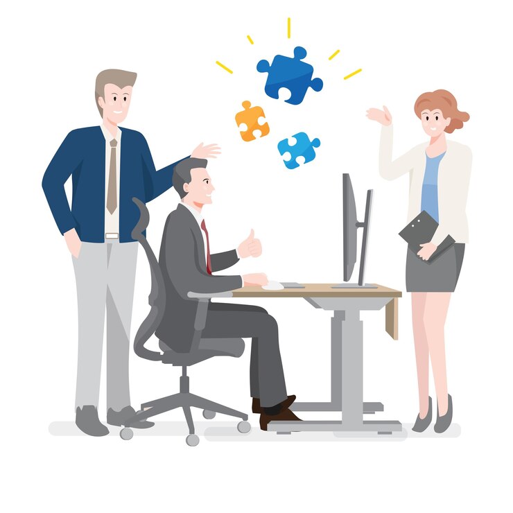 Vector 3 of coworkers agree and solve problem together flat vector illustration on white background