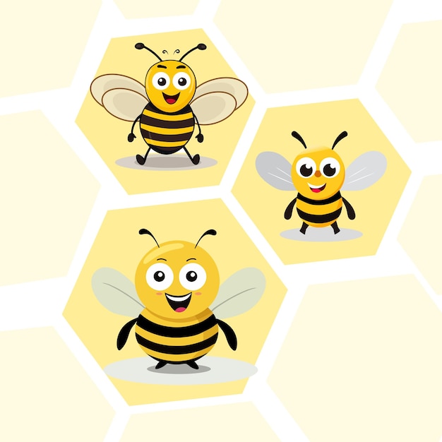 3 cute cartoon bee illustration