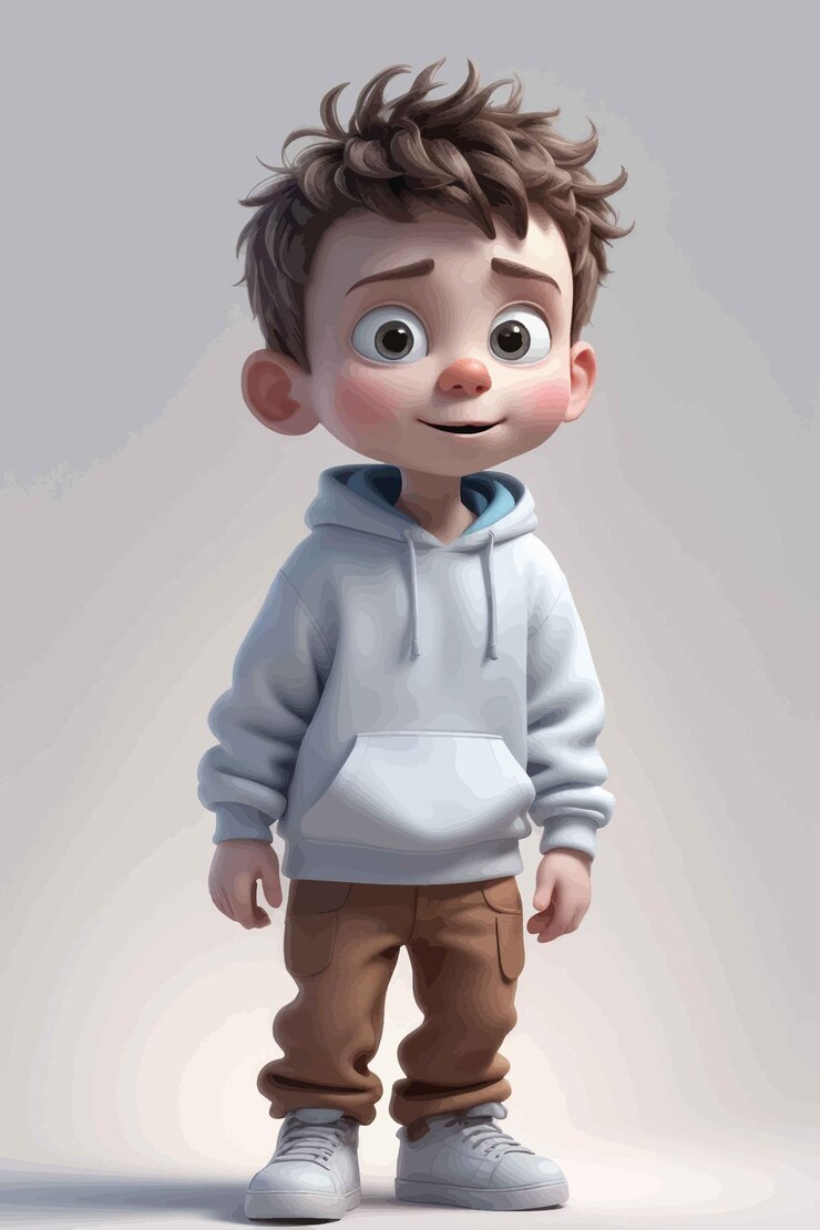 Vector 3 d render of a cute little boy in casual clothes with a crossed arms3 d render of a cute little boy