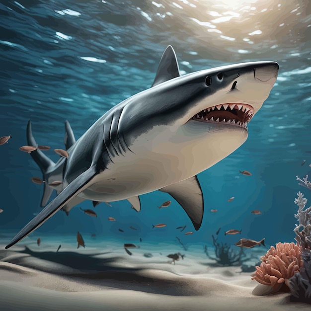 Vector 3 d rendering of the shark on the background3 d rendering of the shark on the backgroundshark and sh