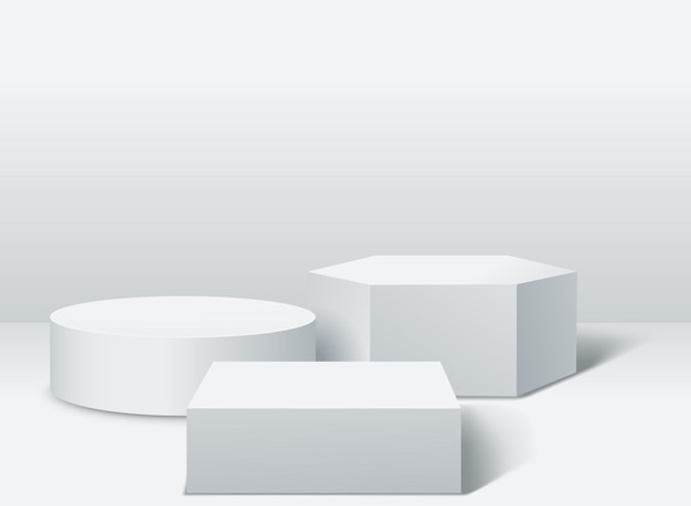 3 different mockup podiums for product presentation on white background