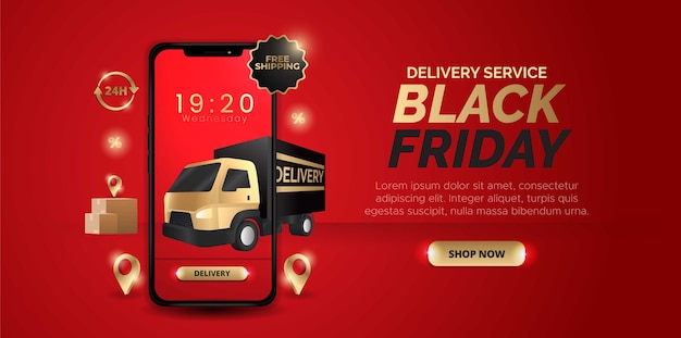 3-dimensional design with the theme of Black Friday delivery service