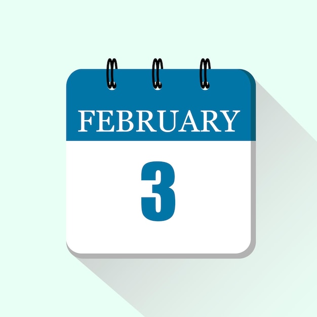 3 February Vector flat daily calendar icon Date and month