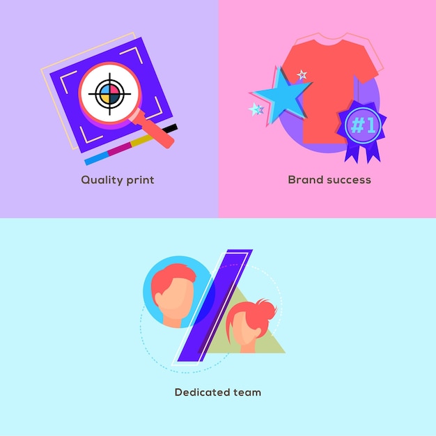 Vector 3 icons of quality print dedicated team brand success