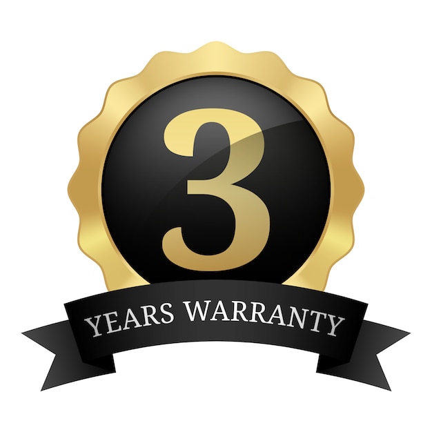 3 jaar garantie badge met lint zwart en goud glanzend metallic luxe vintage logo