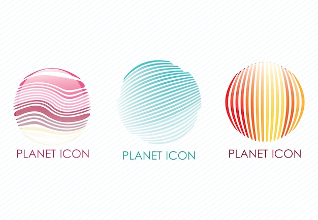 3 kleurrijke planeten met glaseffect vectorillustratie