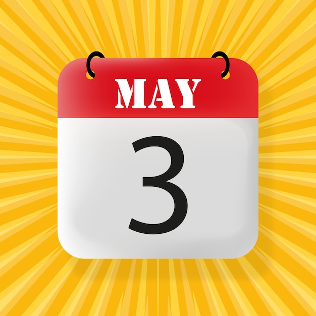 3 May Calendar 2024 3d illustration Pop art style Vector line icon ...
