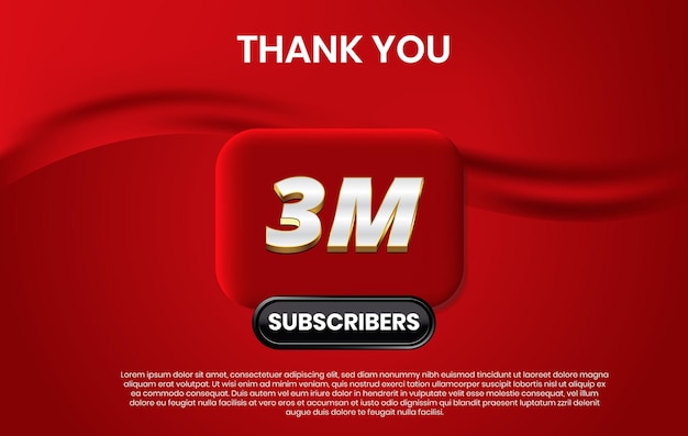 3 million subscribers banner design vector with red button and red curtain