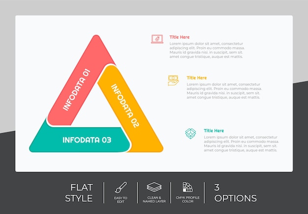 ベクトル マーケティングのためのカラフルなコンセプトを持つフラット インフォ グラフィック ベクター デザインの 3 つのオプション プロセス インフォ グラフィックは、プレゼンテーションやビジネスに使用できます