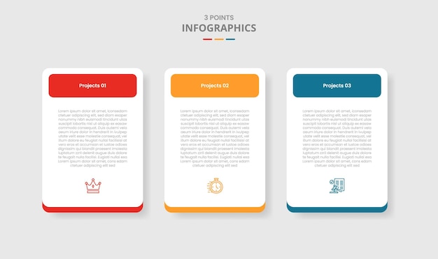 インフォグラフィックのための 3 ポイントのテンプレート比較コンセプト - 単純な丸いボックステーブルと丸い長方形のヘッダーとドロップシャドウスタイルと2 ポイントリストの情報