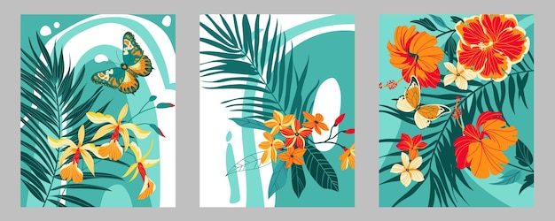 3 posters with tropical flowers