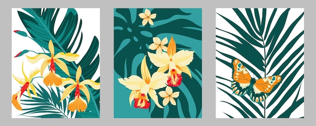 3 posters with tropical flowers