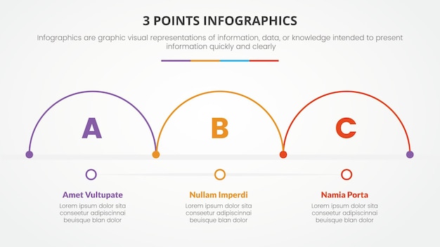 3 punten of stadia infographic concept met halve cirkel rond voor diapresentatie