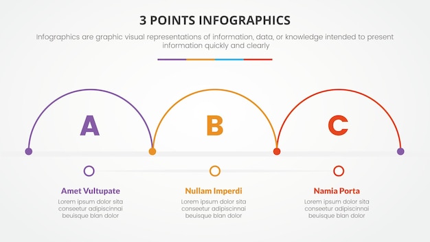 Vector 3 punten of stadia infographic concept met halve cirkel rond voor diapresentatie