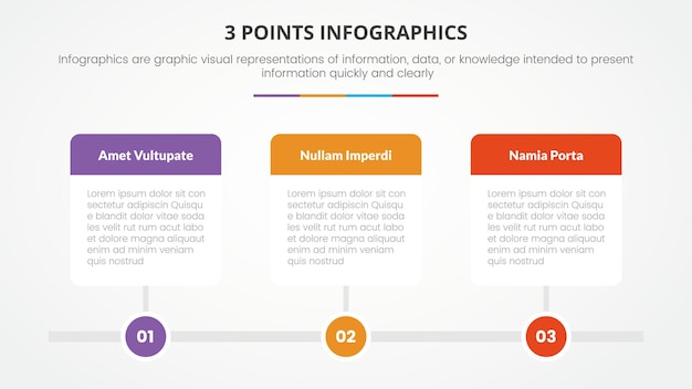 3 punten of stadia infographic concept met juiste richting en vierkante tijdlijn voor diapresentatie met 3 puntenlijst