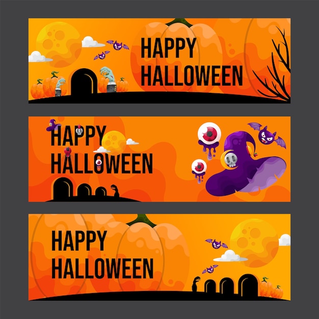 3 scary halloween banners illustraion