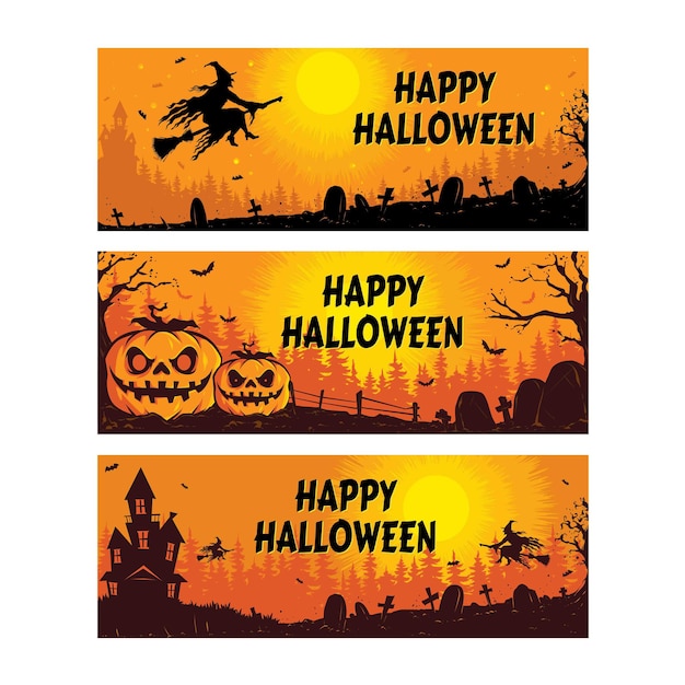 Vector 3 scary halloween banners illustration