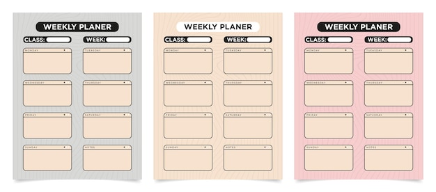 3 Set of minimalist planners. Daily, weekly, monthly planner template.
