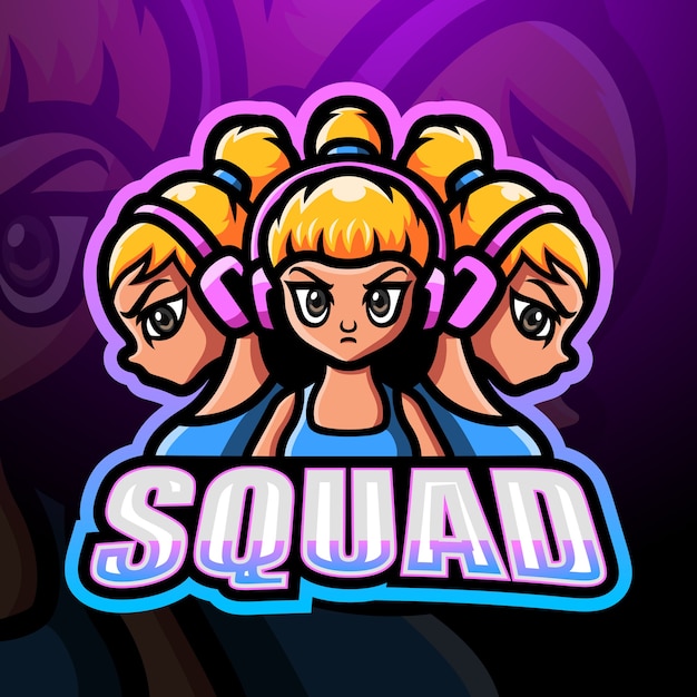 Vector 3 squad girls esport illustration