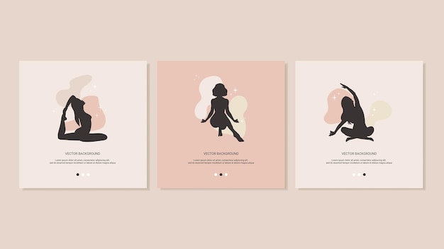 Vector 3 square templates for social media with girls in different yoga poses