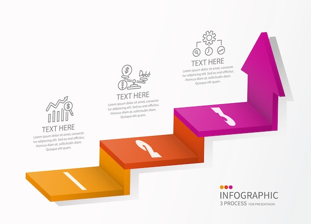 3 Staafdiagram trap 3d-stijl en pictogrammen voor uw bedrijfsrapporten en presentatie van financiële gegevens