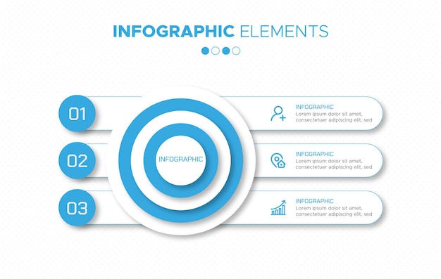 3 steps business infographics elements with blue color effects