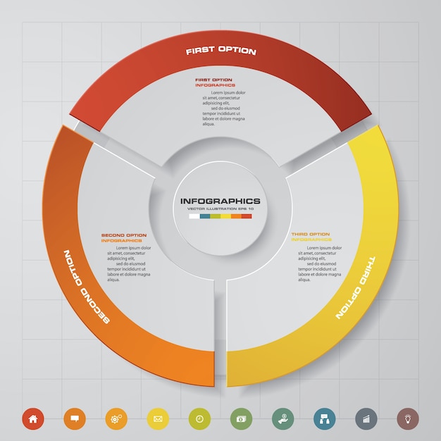 Vettore elementi di infographics del grafico del ciclo di 3 punti.