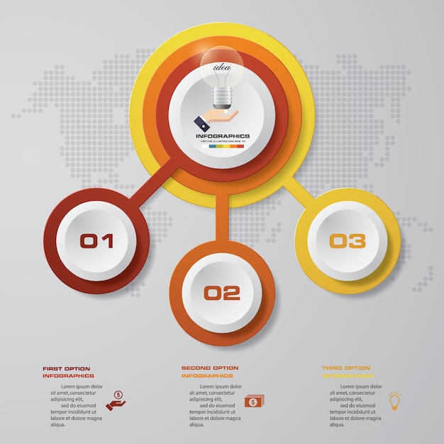 3 steps infographic element for presentation.