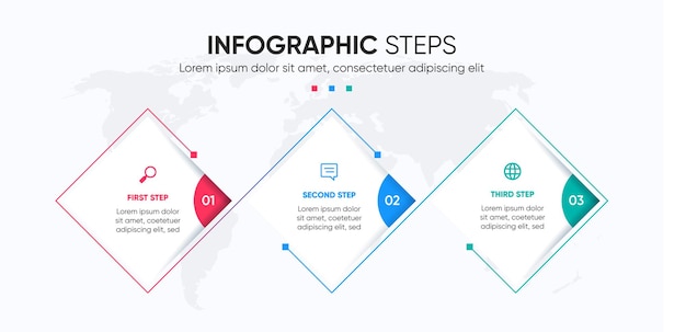 Vettore presentazione infografica in 3 passaggi con linee colorate