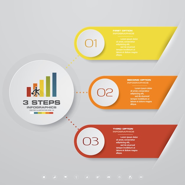 프리젠 테이션을위한 3 단계 인포 그래픽 요소 차트.