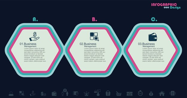 3 steps infographics stock illustration infographic hexagon vector stock illustration